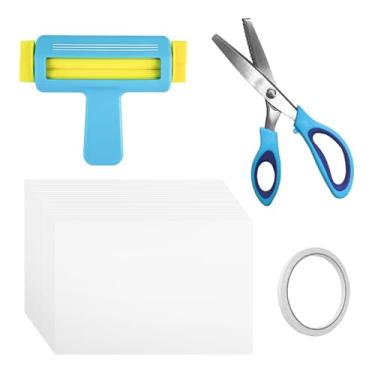 Imagem de Ferramenta de crimpagem de papel, tesoura de pinking de 23 cm, 100 folhas de papel fino brilhante para jato de tinta, 21 x 28 cm com fita dupla face para sacos de chips, artesanato para impressora a