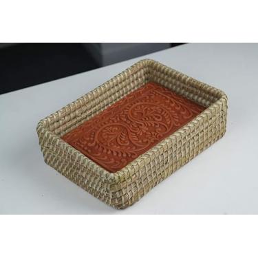 Imagem de Cesta para aquecer pão com pedra – inclui pedra retangular de terracota e toalha de forro para pão fresco quente, tortilha, muffins e pitha