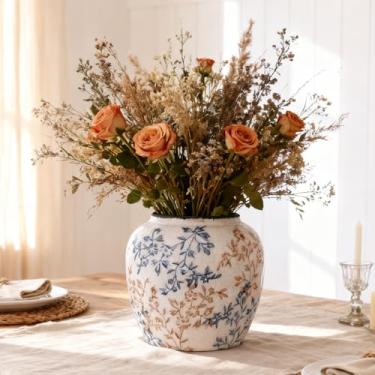 Imagem de Vasos azuis e brancos, vasos de cerâmica para decoração de casa, vaso de flores de fazenda, vaso azul para decoração de sala de estar, vaso vintage para decoração de mesa de console, manto chinês