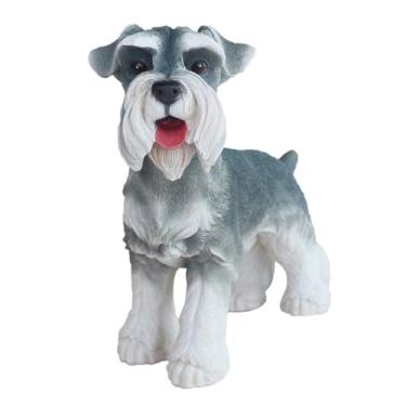 Imagem de POYUFRG Escultura de cachorro de jardim, estátuas de Schnauzer de resina realista, decoração de animais ao ar livre, decoração de jardim, gramado, ornamento artesanal, branco, 32 * 14 * 26 cm