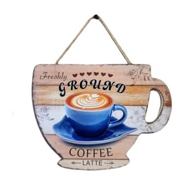 Imagem de predolo Placa de porta em formato de xícara de café, placa de parede de madeira, retrô 2D para decoração de cantinho do café, B
