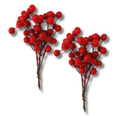 Imagem de Kit com 2 Buquês, Pick Natalinos com Frutinhas Vermelhas 20cm Azevinho | Decoração de Natal para Árvores, Guirlandas, Arranjos e Mesas | Enfeite Natalino para Casa, Lojas, e Festas de Final do Ano