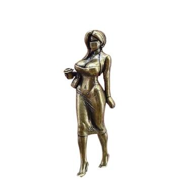 Imagem de Estátua em miniatura de arte corporal feminina de latão, saia de vestido de metal, modelo de mulher, escultura, decoração de carro, homens, colecionar, estatuetas, presentes, peso de papel