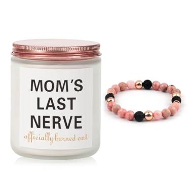 Imagem de Presentes para mãe de filha ou filho – conjunto de presente de vela de lavanda e pulseira de pedra vulcânica – autocuidado para relaxamento para mães cansadas ou queimadas, mães último nervo