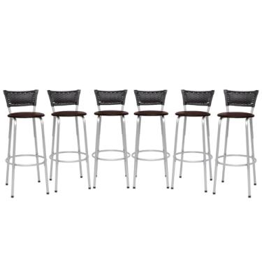 Imagem de Conjunto Premium Banquetas Banco Prata Gourmet Bistrô Americana Bancada Bar 6 Unidades - Itagold (Marrom Claro)