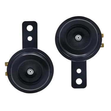 Imagem de Pacote com 2 buzinas de motocicleta 6 V 1,5 A 110 dB alto metal preto alto alto-falante trompete elétrico para scooter, ciclomotor, e-bike, quadriciclo