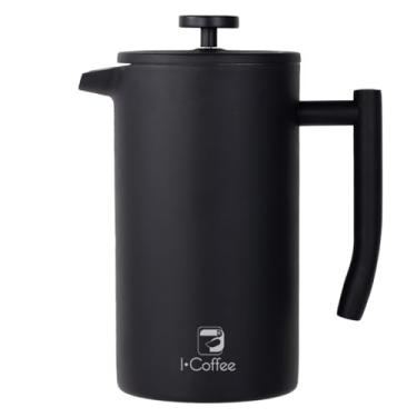 Imagem de iCoffee Prensa Francesa de Aço Inoxidável 700ml, Design Antiescaldadura, Filtro Ajustável, Amantes de Café e Chá(Preto)