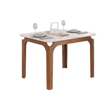 Imagem de Mesa De Sala Jantar Marina C/ Tampo Madeirado C/ Vidro Curvo 120x80cm Freijo/off White - Dj Móveis