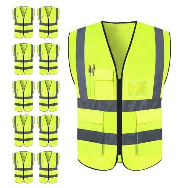 Imagem de Colete Sinalizador Faixa Kit 10 Unidades Refletivo Segurança Epi Blusao Fluorescente Obra Trabalho