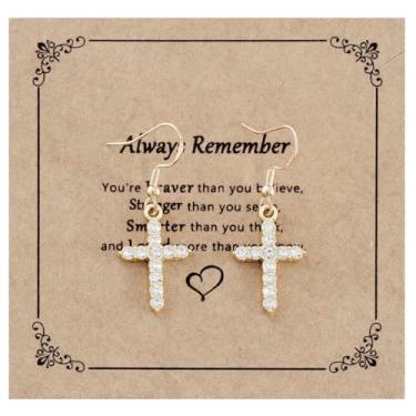 Imagem de Brincos de cruz para mulheres, adultos, senhoras, amigas, presente inspirador, brincos de ouro cristãos