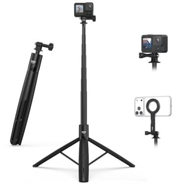 Imagem de VRIG Tripé magnético para selfie de 188 cm com adaptador Go Pro e suporte de telefone Cold Shoe para Mag Safe, suporte modular para smartphone compatível com câmera de ação/iPhone/Android (tripé de