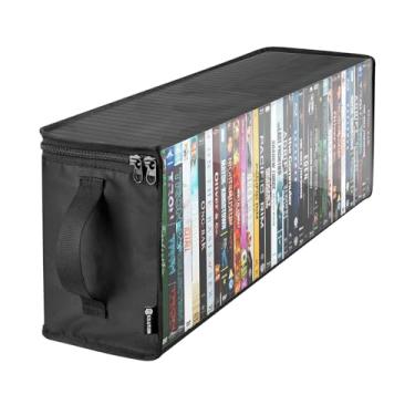 Imagem de CaSZLUTION Bolsa de armazenamento de DVD, estojo de disco de TPU transparente premium, estojo organizador de mídia portátil comporta 36 DVDs padrão - preto