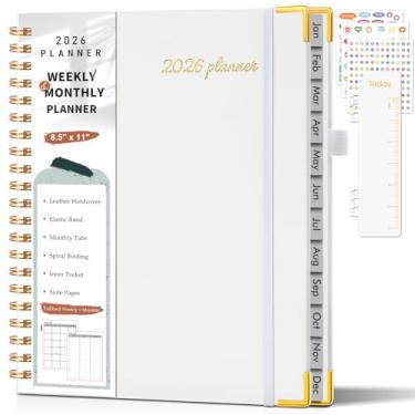 Imagem de Agenda A4 2026, agenda semanal e mensal de janeiro de 2026 a dezembro de 2026, 21,6 x 28 cm, livro de compromissos horários de couro de capa dura 2026 com abas, calendário espiral para escola