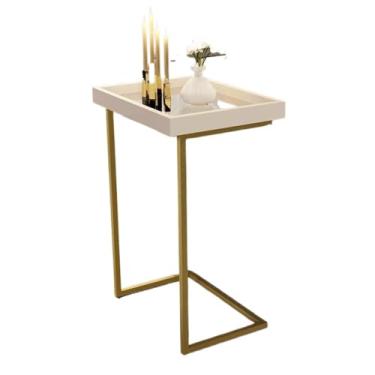 Imagem de Mesa dobrável multifuncional，Mesa Dobravel Portatil，Mesa Apoio Sala Lateral De Sofá Com Pés De Ferro(Pérola/Dourado)