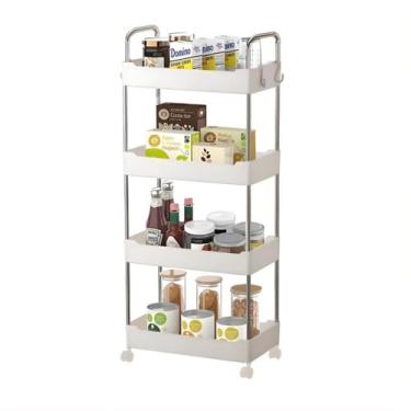 Imagem de Prateleira Carrinho Auxiliar Organizador de Objetos 4 Andares com Rodinhas Multiuso Cor:Branco