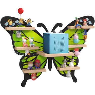 Imagem de Eostbe Prateleira Tonie de borboleta verde para Tonie e Tonie Box – Prateleira de parede Tonie de madeira magnética para 10 a 15 bonecos Tonie.