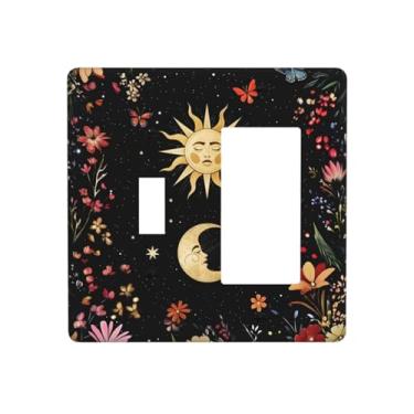 Imagem de JDAKHD Conjunto de interruptor de parede celestial com plantas de jardim noturno, céu floral, 2 gangues e decorador, gótico, espaço escuro, estrela, hippie, lua + capa de tomada Gfci para escritório