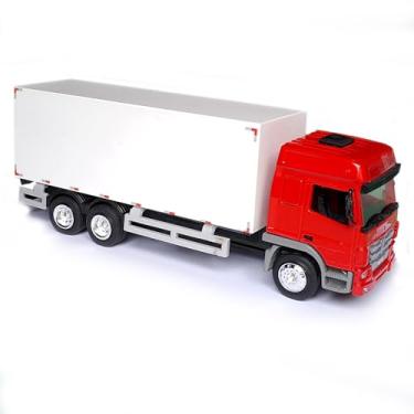 Imagem de Miniatura de Caminhão com Baú Branco, Cabine Vermelha, Modelo de Carga, Veículo em Miniatura