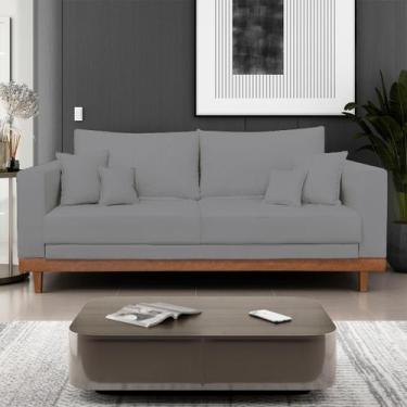 Imagem de Sofá Living 3 Lugares Linho Resistente Madeira + Almofadas - Balaqui D