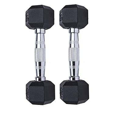 Imagem de GYMENIST Haltere de borracha hexagonal único com alças de metal para exercícios pesados com halteres vendidos como individuais (2,2 kg par), preto
