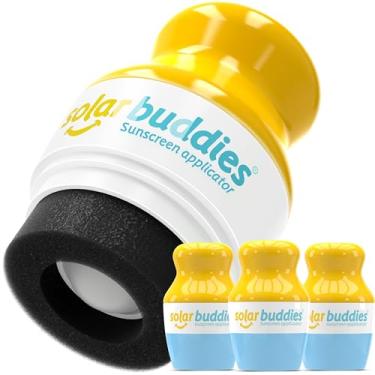 Imagem de Aplicador de Protetor Solar Solar Buddies – Azul, Kit com 3 – Recarregável, Livre de BPA, com Esponja e Roll-on para Protetor Solar, Suncream e Loções – Para Crianças, Adultos e Famílias – Capacidade de 100 ml/3.4 fl oz, Tamanho Perfeito para Viagens