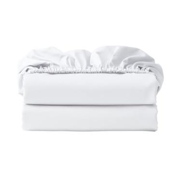 Imagem de Lençol com elástico 600 fios 100% algodão egípcio apenas, lençol com elástico King 2 peças, lençol de baixo de algodão com bolso profundo de 40,6 cm, macio, fresco, respirável, durável (branco King 2