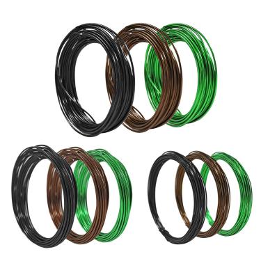 Imagem de FALIDI Conjunto de fios de bonsai - 9 rolos misturados, 295,2 pés no total, fio de treinamento de alumínio (1 mm, 1,5 mm, 2 mm) para árvores de bonsai internas