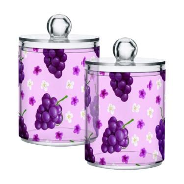 Imagem de Qilmy Qtip Suporte de 400 ml, frasco de armazenamento de boticário de plástico transparente de uva vívida com tampa, dispensador de recipiente de banheiro para bola de algodão, cotonete, fio dental