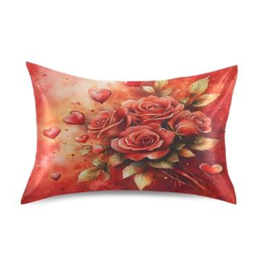 Imagem de JUZIHAI Fronha de cetim rosa (2) Dia dos Namorados, fronha de seda suave e fresca, fronha de seda com fecho de envelope macio e respirável para cabelo e pele, tamanho Queen 50,8 x 76,2 cm x 1