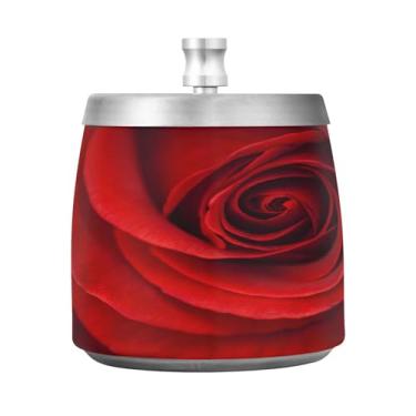 Imagem de JUZIHAI Cinzeiro rosa vermelha grande com tampa, cinzeiro de aço inoxidável inodoro à prova de vento cinzeiro sem fumaça para escritório em casa, pátio, varanda, cigarro