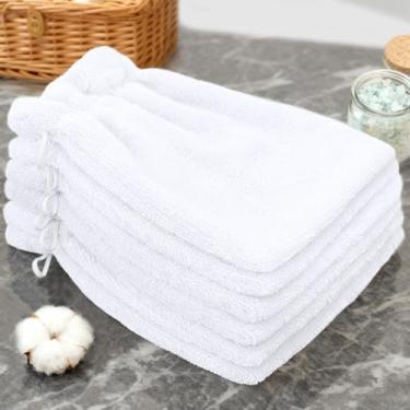 Imagem de VOOVA & MOVAS Luva de banho 6 peças, 21,6 cm x 15,2 cm - 100% algodão, luva de chuveiro corporal com laço para pendurar, luvas de lavagem para o corpo, branca