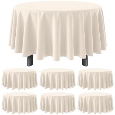 Imagem de YIDAKO 6 toalhas de mesa bege para mesas redondas, toalha de mesa descartável de plástico marfim, capa de mesa creme à prova d'água para aniversários, casamentos, decorações de festa de aniversário