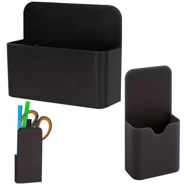 Imagem de Pacote com 1 suporte de caneta preto com divisórias – Organizador elegante de PVC | Suporte de parede leve para casa, escritório, quadro branco, geladeira e armário