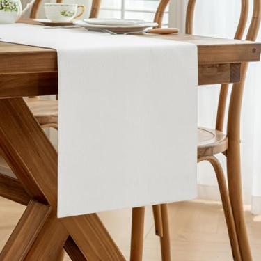 Imagem de Laolitou Caminho de mesa branco 182 cm de comprimento, textura de linho de serapilheira estilo casa de fazenda, boho, decoração de mesa de jantar rústica longa (33 x 182 cm, branco)
