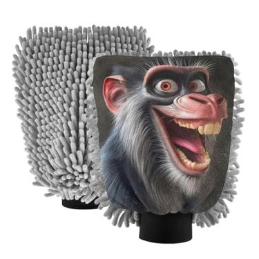Imagem de ODAWA Luvas de lavagem de carro microfibra chenille, luva de lavagem de macaco engraçado sem arranhões para carros, pacote com 2, 18 x 26 cm