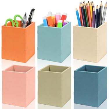 Imagem de Wiooffen 6 porta-lápis de madeira boho decoração de sala de aula boho porta-lápis lápis de madeira armazenamento para escola, escritório, casa, estudo, mesa, acessórios para decoração