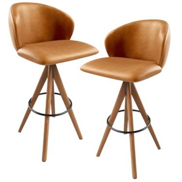 Imagem de Kit 02 Banquetas Alta Giratória Bar Cozinha Sala de Jantar Bar Mia L02 Couríssimo Whisky - Lyam Decor