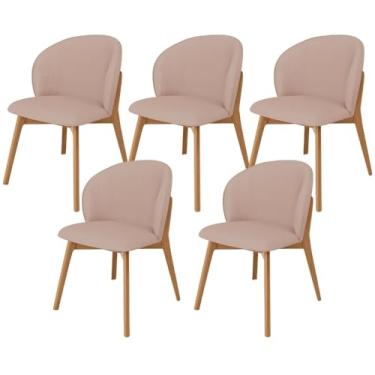 Imagem de Kit 05 Cadeiras de Jantar e Estar Living Estofada Mia L02 Linho Rosê - Lyam Decor