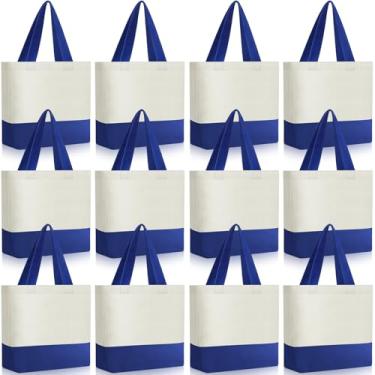 Imagem de Sanwuta Mini sacola de lona pequena sublimação em branco reutilizável sacola de pano de mercearia para mulheres artesanato faça você mesmo presente festa de compras (azul, bege)