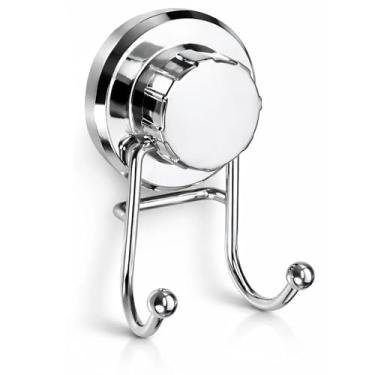 Imagem de HASKO Gancho de ventosa para chuveiro, gancho de toalha de banheiro de aço inoxidável, organizador para toalha, roupão e bucha, inclui suporte adesivo opcional sem broca para chuveiro interno, cromado