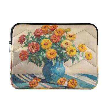 Imagem de Capa para laptop vintage Zinnia azul calêndula, capa protetora média à prova de choque, capas para laptop de 13 a 13,3 polegadas