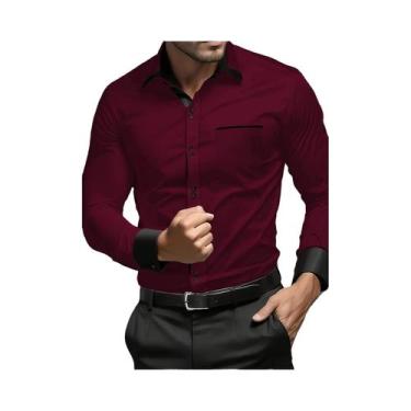 Imagem de Camisa Social Masculina Preta De Manga Longa Clássica Com Patchwork FG