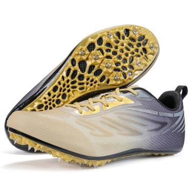 Imagem de Ifrich Tênis de corrida masculino e feminino Track and Fields para atletas e velocistas, tênis de corrida Spikes para estudantes, meninos e meninas, Preto, dourado, 44