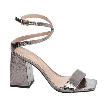 Imagem de Sandália Prata Velho: Salto Grosso 9cm | Napa Metalizado - 34