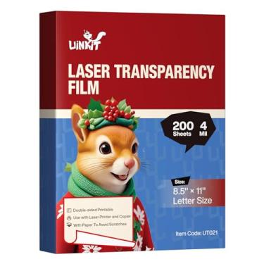 Imagem de Uinkit 200 folhas de filme transparente a laser de 8,5 x 11 cores, papel transparente OHP, 21,6 x 28 cm, para impressora a jato a laser, copiadora, cópias, filme transparente, tamanho carta A4 (200)