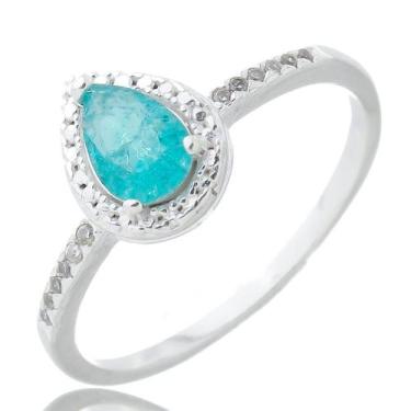 Imagem de Anel Solitario Pedra Zircônia Gota Verde Claro Prata Pura - Lojas La&N