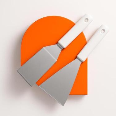 Imagem de Kit 2 Espatulas Reta Curva Aço Inox Chapa Lanches Cozinha - ORIGINAL L