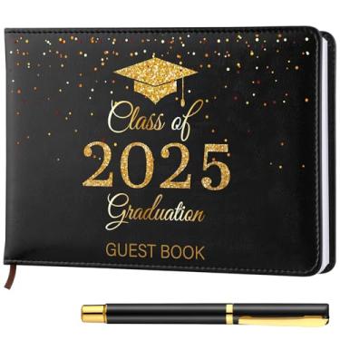 Imagem de Frienda Livro de visitas de formatura 2025 Livro de convidados de couro com caneta lembrancinhas de festa de formatura Parabéns Graduados Livro de assinatura (Classe de 2025, preto, dourado)