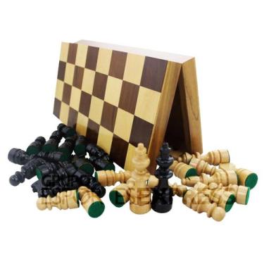 Imagem de Jogo de Xadrez com Estojo Marchetado 32x32cm + Peças de Madeira Nobre 