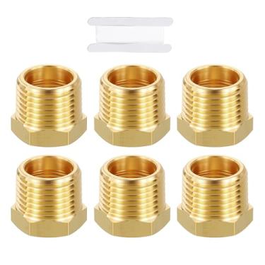 Imagem de METALLIXITY 6 peças 1/5.1 cm macho NPT x 3/20.3 cm FeMale NPT rosca latão sextavado bucha adaptador adaptador adaptador de tubo converte com fita de vedação para bico de banheira/chuveiro